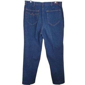Vintage‎ Brittania Jeans Womens 35 x 28 High Rise Embroidered Pocket Blue Preppy